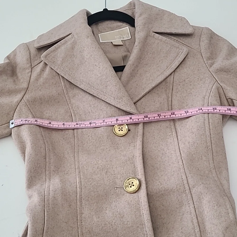 Michael Kors Women Coat XS Tan Gold‎ Buttons Wool Blend Pea Coat Blazer Jacket